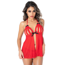 Lenjerie sexy 2 piese DARING INTIMATES Peak-A-Boo Ruffle, babydoll cu decupaje și chilot tanga, roșu, mărime L/XL, model 75124 (75124L)