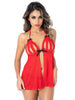 Lenjerie sexy 2 piese DARING INTIMATES Peak-A-Boo Ruffle, babydoll cu decupaje și chilot tanga, roșu, mărime L/XL, model 75124 (75124L)