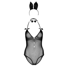 Lenjerie sexy iepuraș DARING INTIMATES Tuxedo Bunny, teddy din plasă + papion + bentiță cu urechi, culoare negru, mărime L/XL, model 75202