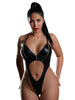 Lenjerie teddy DARING INTIMATES Wetlook Highwaist Bodysuit with Zipper, cu material lucios și fermoar auriu, negru, mărime S/M, model 75367