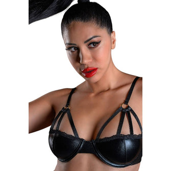 Sutien sexy DARING INTIMATES Wetlook Bra with Straps, design cu material lucios și bretele subțiri, negru, mărime M, model 75351