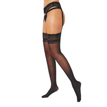 Dresuri DARING INTIMATES Satin Touch Garterbelt Stockings, design cu benzi și portjartier din dantelă, mărime universală, culoare negru, model 75033