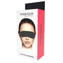 Mască DARKNESS Straight Black Soft Mask, pentru jocuri erotice în cuplu, din satin, cu bandă elastică reglabilă, negru