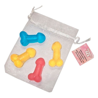 Set 4 mini săpunuri în formă de penis DIABLO PICANTE, un cadou amuzant perfect pentru petreceri de burlaci și burlăcițe (model 5261)