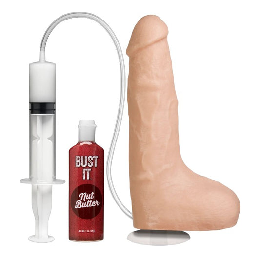 Dildo DOC JOHNSON BUST IT Squirting Realistic Cock, cu funcție de ejaculare și lichid Nut Butter inclus, culoarea pielii, 21.5 cm