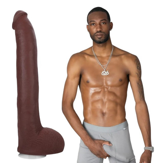 Dildo realist DOC JOHNSON Ultraskyn Signature Cocks - Hollywood Cash, bază cu ventuză pentru fixare, 29 cm, culoarea maro