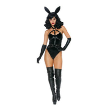 Lenjerie sexy 3 piese DREAMGIRL Bad Girl Bunny, cu urechi de iepuraș și body cu ham din piele artificială, culoarea negru, mărimea L