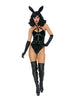 Lenjerie sexy 3 piese DREAMGIRL Bad Girl Bunny, cu urechi de iepuraș și body cu ham din piele artificială, culoarea negru, mărimea S