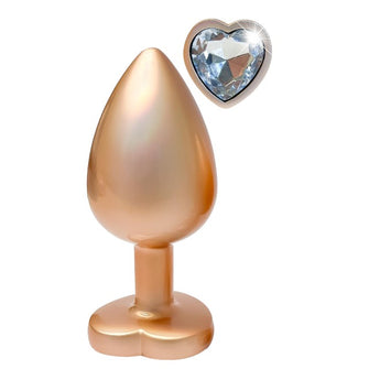 Plug anal DREAMTOYS Pearl Gold Plug, cu bază în formă de inimă, lungime 9.5 cm, diametru 4.3 cm, auriu, mărime L