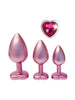 Set plug anal DREAMTOYS Pearl Pink Plug, 3 dopuri de dimensiuni progresive, 7.1 cm - 9.5 cm, cu baze în formă de inimă, roz