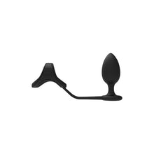 Inel dublu pentru penis cu plug anal DREAMTOYS RAMROD 2-In-1 Dual Pleasure, lungime 10 cm, din silicon, negru