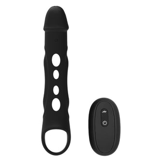 Manșon vibrator DREAMTOYS RAMROD, pentru extensia penisului, control prin telecomandă, 7 funcții de vibrație, 26 cm, negru