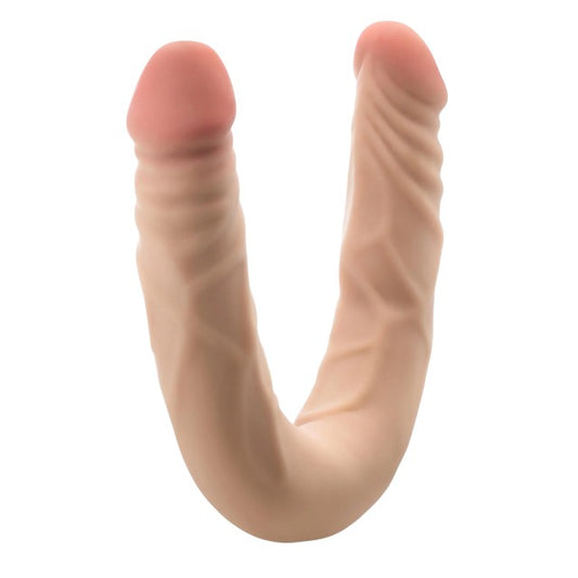 Dildo dublu DR. SKIN+ 14 Inch Posable Double Dong, pentru dublă penetrare, senzație realistă ultra-moale, 35.5 cm, culoarea pielii