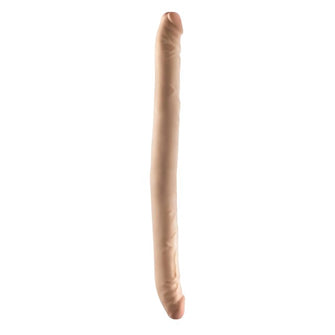 Dildo dublu DR. SKIN+ 16.5 Inch Posable Double Dong, pentru dublă penetrare, senzație realistă ultra-moale, 42 cm, culoarea pielii