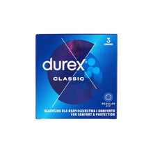 Prezervative DUREX Classic Regular Fit, din latex, lubrifiate și rezistente, diametru 56 mm, 1 cutie x 3 buc