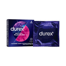 Prezervative cu striații DUREX Mutual Pleasure, regular fit, cu efect de stimulare clitoridiană și întârziere ejaculare, 56 mm, 1 cutie x 3 buc
