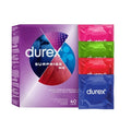 Set prezervative DUREX Surprise Me, diverse sortimente, extra subțiri, groase, cu nervuri și puncte, din latex, diametru 53/56, 40 buc