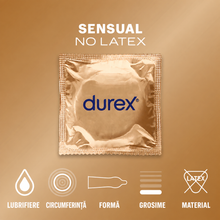 Prezervative subțiri DUREX Sensual, fără latex, senzație naturală, 56 mm, 1 cutie x 10 buc