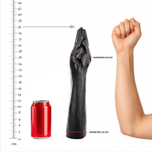 Dildo gros ALL BLACK Fist Giant, în formă de mână, pentru penetrare tip fisting, lungime 36 cm, diametru 8.5 cm, material moale, negru