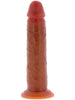 Dildo TOYJOY Get Real Foreskin Dong, design realist, bază cu ventuză, compatibil cu hamuri strap-on, 22 cm, culoare caramel