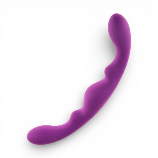 Dildo dublu ALIVE Luna, pentru dublă penetrare, din silicon hipoalergenic, lungime 25 cm, culoare mov