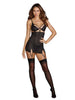 Lenjerie sexy Dreamgirl, chemise, tip plasa cu jartiera, negru, L