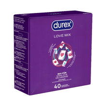 Set prezervative DUREX Love Mix, diverse sortimente, extra subțiri, aromate, texturate și extra lubrifiate, din latex, diametru 56 ± 2 mm, 40 buc
