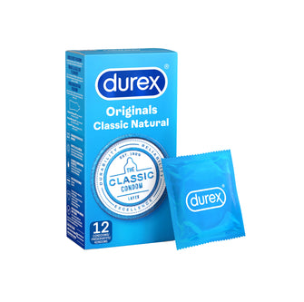 Prezervative clasice Durex Originals Classic Natural, lubrifiate si rezistente, 56mm, 1 cutie x 12 buc
