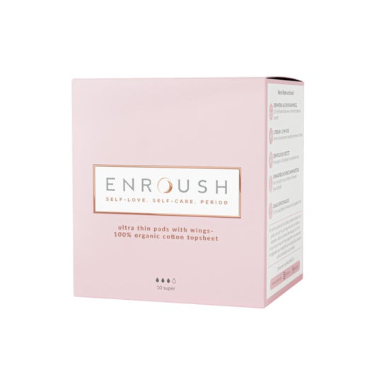 Absorbante ENROUSH Ultra Thin Pads Super, cu bumbac 100% organic, ultra-subțiri, pentru flux mediu, hipoalrgenice, 10 buc