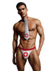 Costum sexy asistent ENVY MENSWEAR Nurse Kit, cravată și chilot tanga cu design medical, mărime M/L, culoare alb și roșu