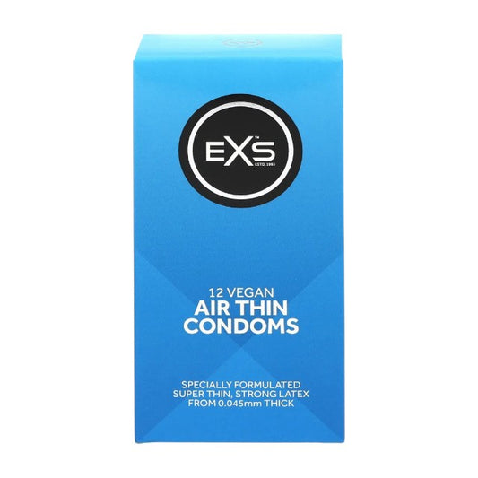 Prezervative EXS Air Thin Condoms, din latex, ultra-subțiri și rezistente, diametru 56 mm, 12 bucăți