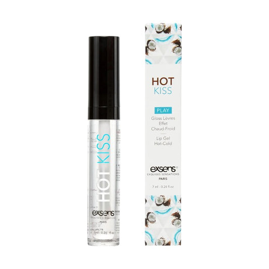 Luciu de buze pentru sex oral EXSENS Hot Kiss Coconut, efect dublu de încălzire și răcire, aromă de cocos, 7 ml