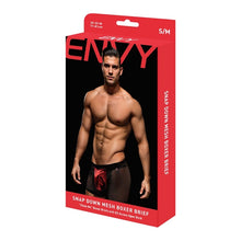 Chilot sexy Envy - Snap Down Mesh Boxer Brief, negru/rosu, S/M