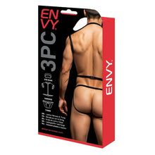 Set lenjerie pentru barbati Envy - Wetlook Chest Harness, 3 piese, negru, M/L