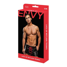 Chilot sexy Envy - LaceUp Wetlook Trunks, negru/rosu, S/M