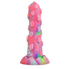 Dildo Epic - NIXIE, din silicon cu striati, roz cu verde, 15.5 cm