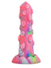 Dildo Epic - NIXIE, din silicon cu striati, roz cu verde, 15.5 cm