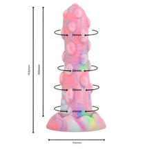 Dildo Epic - NIXIE, din silicon cu striati, roz cu verde, 15.5 cm