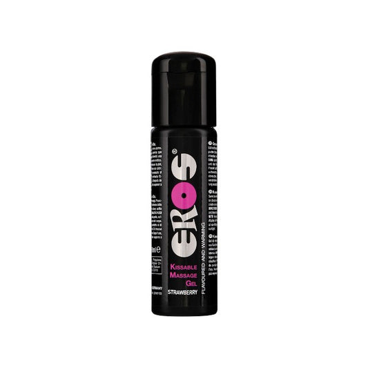 Gel de masaj EROS Kissable, pe bază de apă, sărutabil, cu efect de încălzire, aromă de căpșuni, 100 ml