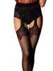 Dresuri sexy FIORE HOSIERY Amour Rouge Suspender Pantyhose, cu bretele și margini dantelate, grosime 20 den, negru cu roșu, mărime 2
