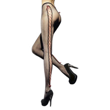 Dresuri sexy FIORE HOSIERY Invito Tights, design din plasă tip corset, grosime 40 den, culoare negru cu roșu, mărime 2 (O5010)