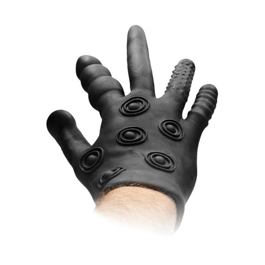 Mănușă erotică FIST IT BY SHOTS Stimulation Glove, din silicon, cu texturi diverse pentru stimulare vaginală și anală, negru
