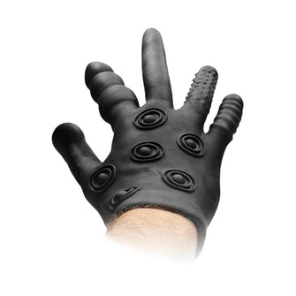 Mănușă erotică FIST IT BY SHOTS Stimulation Glove, din silicon, cu texturi diverse pentru stimulare vaginală și anală, negru