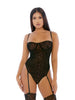 Lenjerie sexy FORPLAY Feline Sexy Teddy, body erotic din plasă cu portjartier, design cu animal print leopard, mărime S