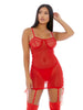 Lenjerie sexy 2 piese FORPLAY Ring It On, rochie cu portjartier + chilot, design din plasă cu corset lateral, roșu, mărime M