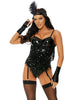 Lenjerie sexy 3 piese FORPLAY All Flapped Out, costum pentru roleplay vintage cu franjuri și paiete, negru, mărime L/XL