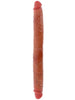 Dildo dublu GET REAL BY TOYJOY Silicone Foreskin Double Dong, pentru dublă penetrare, senzație realistă de piele, 46 cm, culoare caramel