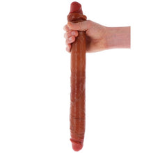 Dildo dublu GET REAL BY TOYJOY Silicone Foreskin Double Dong, pentru dublă penetrare, senzație realistă de piele, 46 cm, culoare caramel