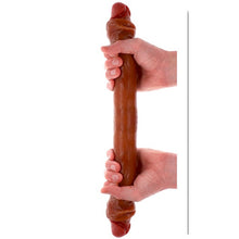 Dildo dublu GET REAL BY TOYJOY Silicone Foreskin Double Dong, pentru dublă penetrare, senzație realistă de piele, 46 cm, culoare caramel