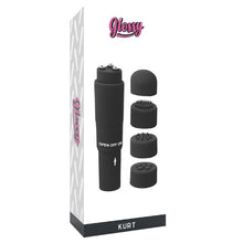 Aparat de masaj GLOSSY Kurt Pocket Massager, cu 4 capete interschimbabile, compact si elegant, culoare neagra